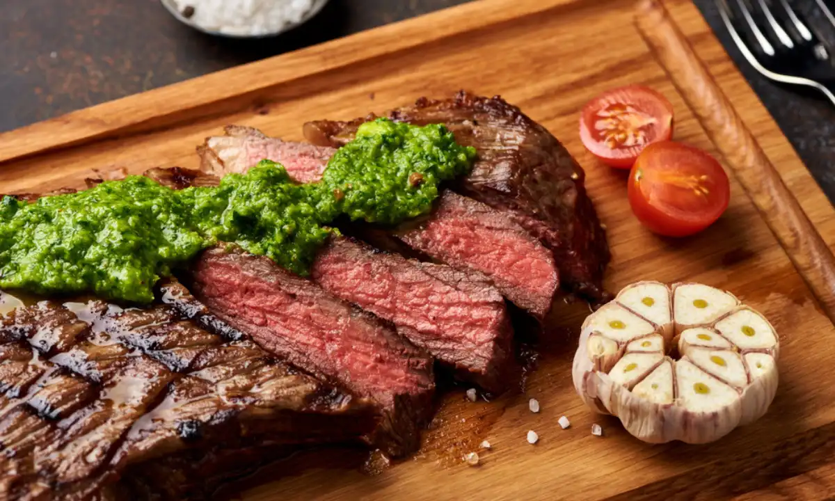 Chimichurri servido con un filete de carne a la parrilla | Qúe Onda