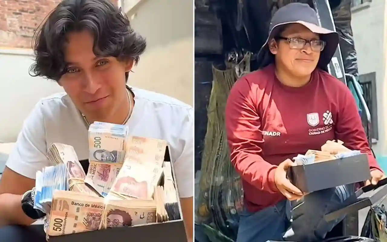 Alexis Omman entrega $29,500 dólares a una persona que recoge basura